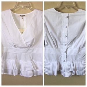 NWT Free Generation White Pleated Ruffle Button Back Blouse - Size Small
